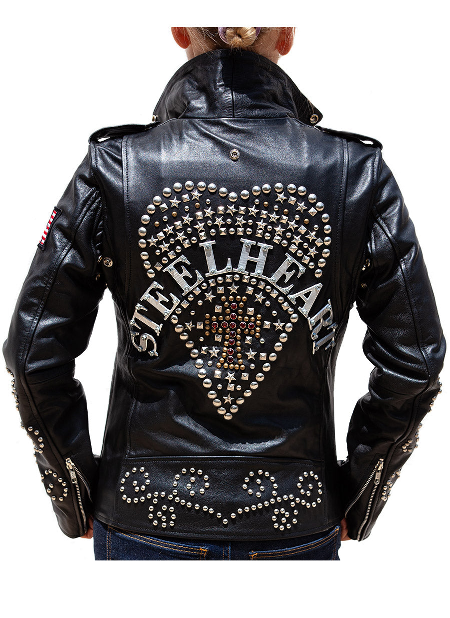 Ladies studded leather outlet jacket